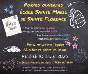 Inscriptions des élèves de PS pour la rentrée de septembre 2025 à l’école Sainte Marie de Sainte Florence